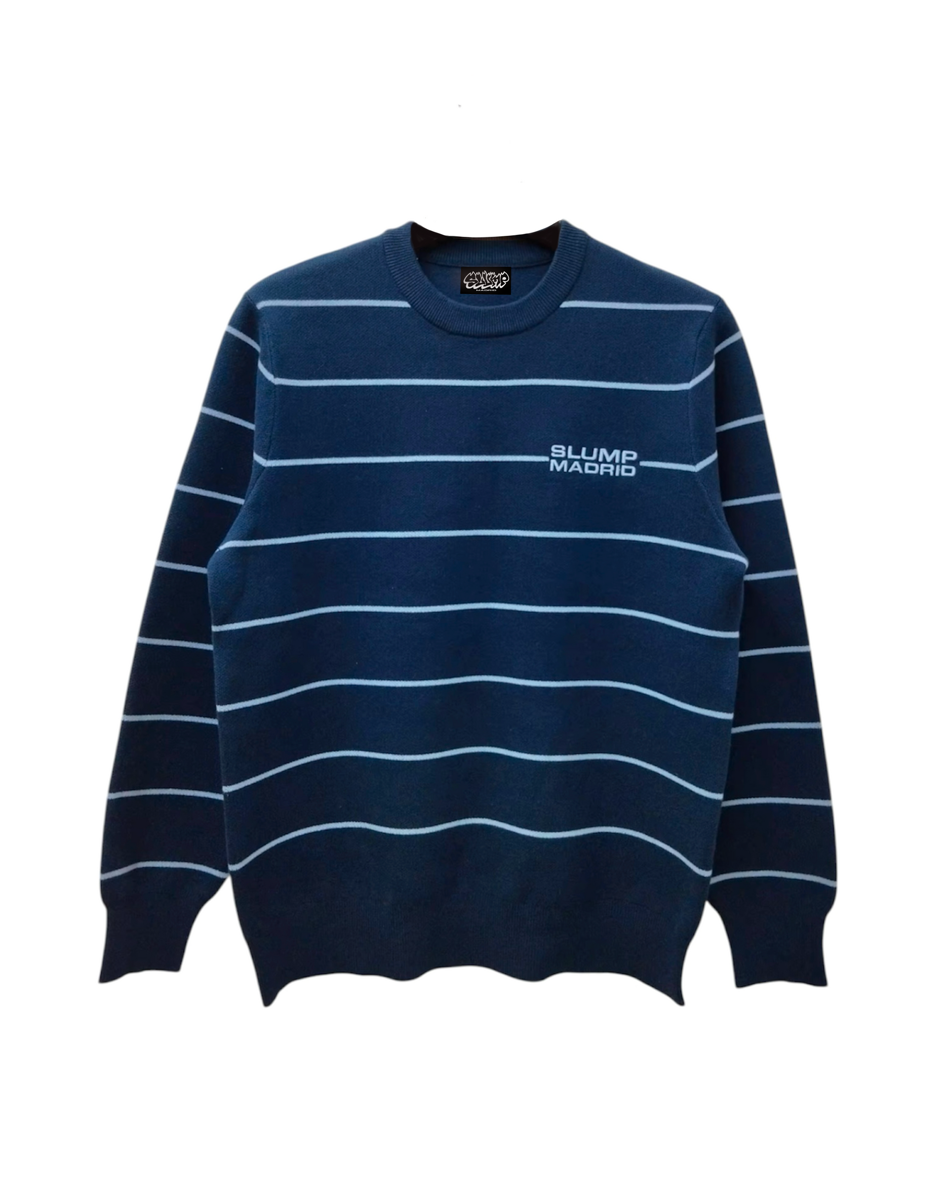◇PARTIMENTO◇ RIBBED STRIPE KNIT MUFFLER_PASTEL BLUE Women's Blue and White Textured Knit Striped Jumper - Sandpiper